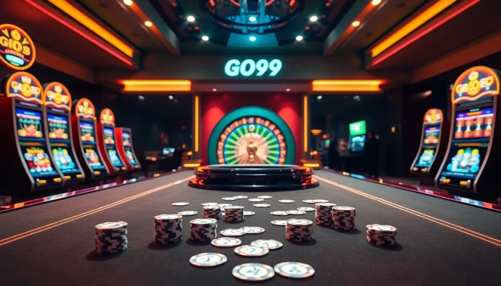 Experience thrilling action at Nhà cái GO99 with vibrant slots, poker tables, and roulette wheels.