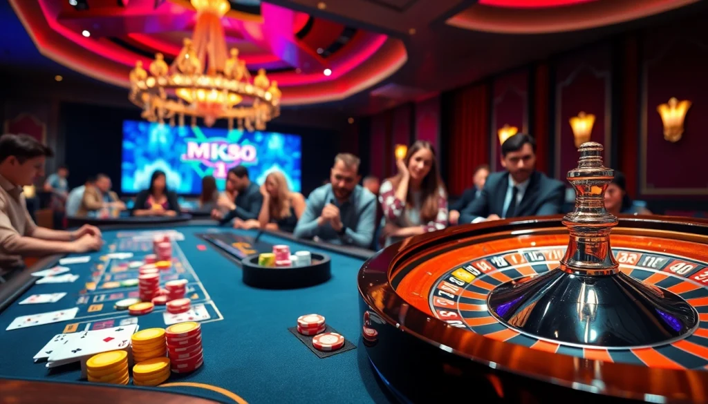 Players enjoying an engaging game at MK8 casino with vivid chips and cards.