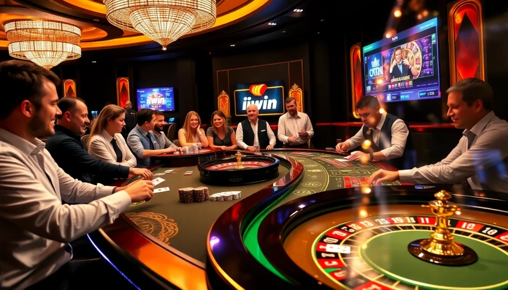 Experience the thrill of iWin at a luxurious casino table with vibrant betting action.