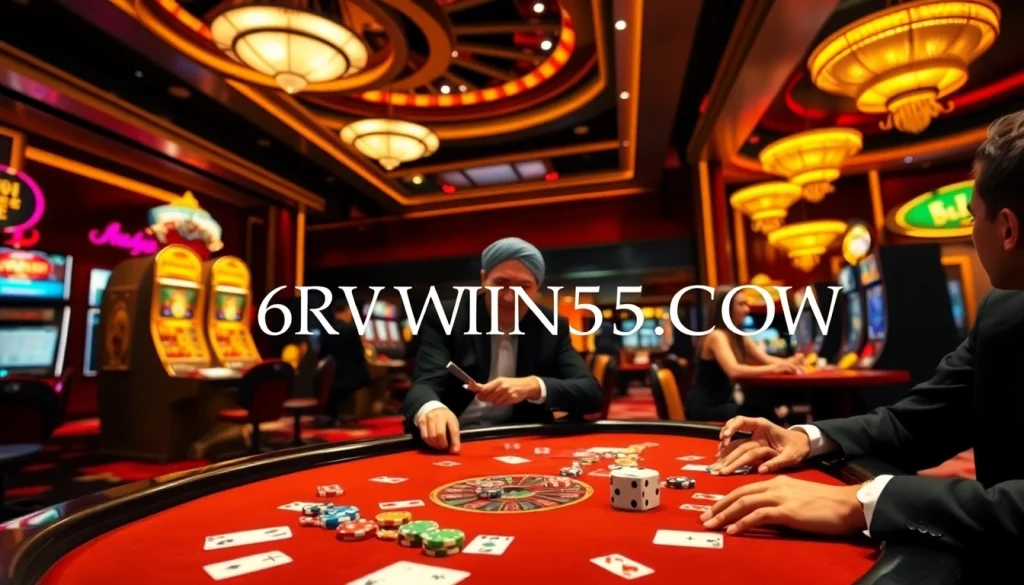 Experience thrill and excitement at 6RWIN55 COM with vibrant casino gaming action, tables, and luxury visuals.