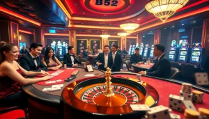Engaging scene at the B52 club showcasing poker games, roulette, and thrilling casino elements.