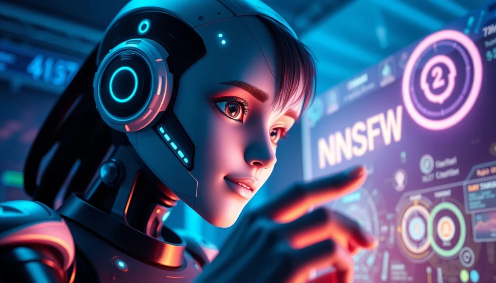 NSFW interactive AI character engaging in a futuristic digital environment.
