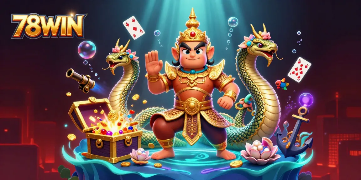 Experience thrilling gameplay with 78WIN in a vibrant underwater casino scene filled with treasures and colorful elements.